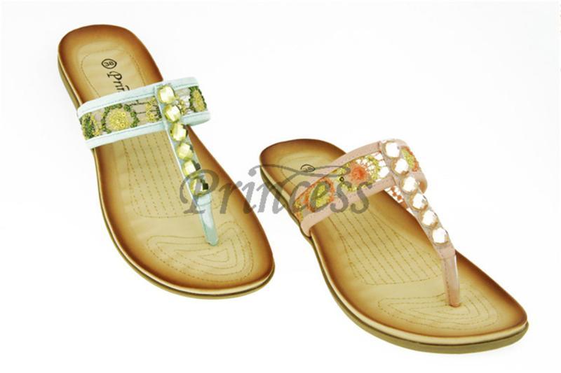 伟松鞋业D0035夏季凉拖蕾丝镶钻T型带夹趾凹槽女式凉拖鞋批发