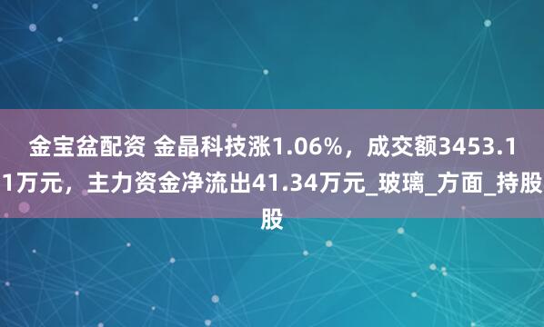 金宝盆配资 金晶科技涨1.06%，成交额3453.11万元，主力资金净流出41.34万元_玻璃_方面_持股
